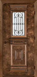 Дверь с отделкой авандор со стеклопакетом и решеткой