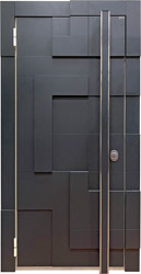 металлическая входная дверь с бугельной ручкой на всю высоту полотна
