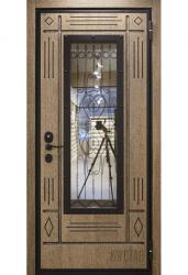 Дверь с панелью из корабельной фанеры и решеткой со стеклопакетом