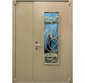 Дверь с порошковой покраской со стеклопакетом и решеткой